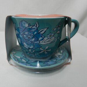 Opalhouse Cup of Happy large mug saucer set blue Floral dish micro NEW NWT